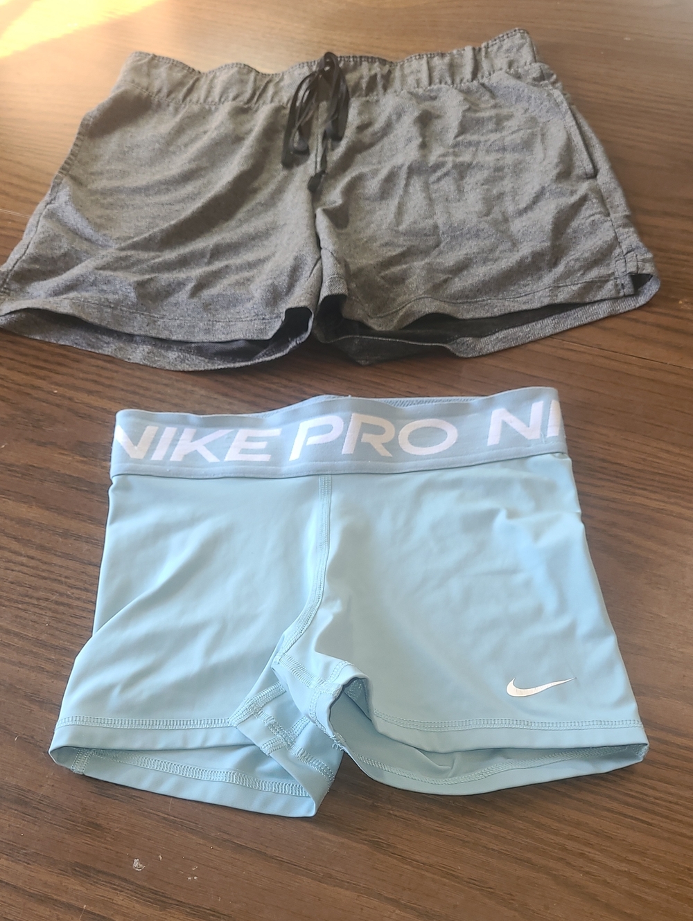 Nike Pro Light Blue Pro Compression Shorts & Gray Athletic Shorts Women Size Xs